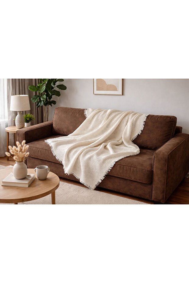 Cream Natural Fabric 100% Cotton Tv Blanket Si/ Single Piqué 140*190 cm