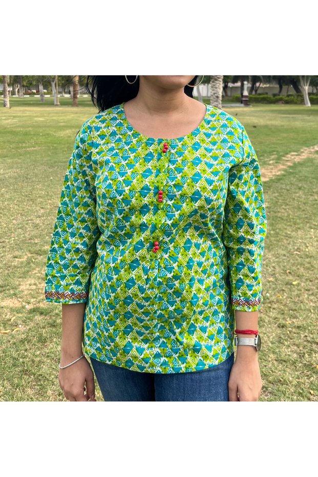 Premium cotton top/blouse green, turquoise, colour prints for women-perfect for office / casual wear