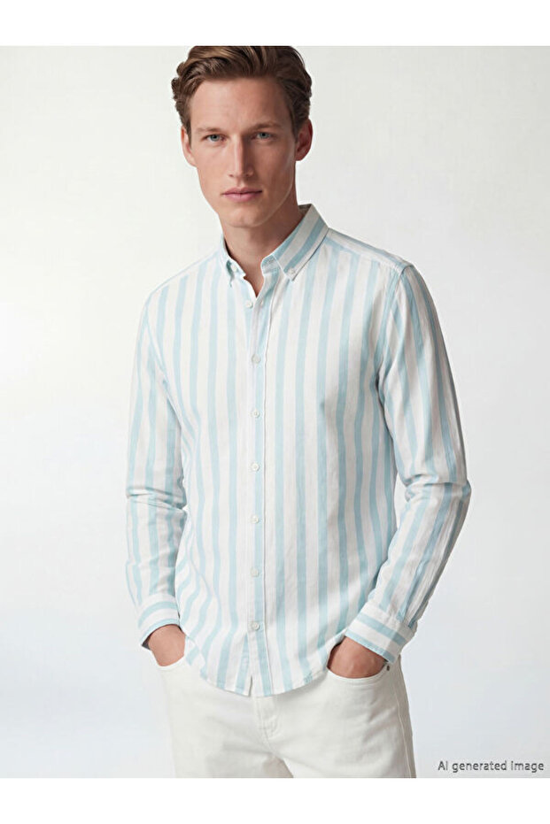 Regular Fit Striped Poplin Men's Shirt