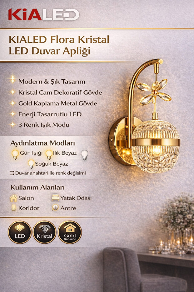شمعدان حائط كريستالي بإضاءة LED