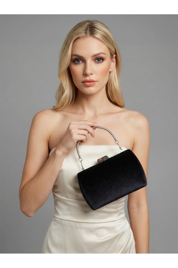 Black Color Imported Luxury K Velvet Chain Metal S Strappy Crystal Stone Women's Evening Dress Bag