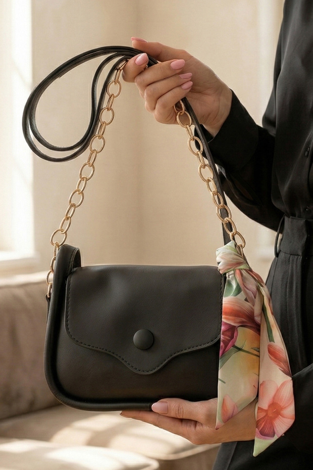 Women's Scarf Soft Textured Chain Detail Shoulder Bag - Stylish Hand and Crossbody Bag 7005