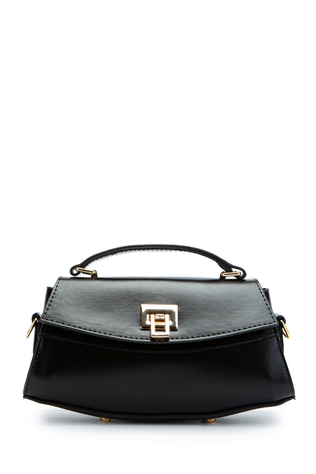 Lock Detailed Baguette Luvia Women's Crossbody Bag Black