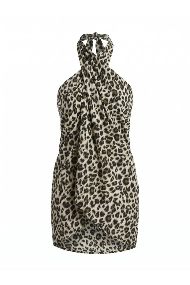 Premium Women's Viscose Pareo Beach Dress-80X135 cm Sarong That Can Be Converted to a Dress in Leopard and Multicolor