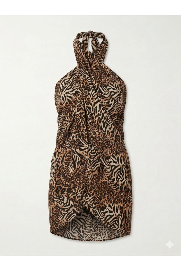 Premium Women's Viscose Pareo Beach Dress-80X135 cm Sarong That Can Be Converted to a Dress in Leopard and Multicolor