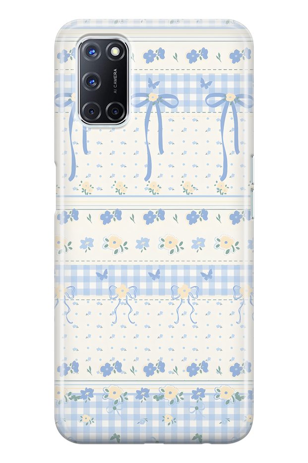 Oppo A52 / A72 / A92 Compatible Blue Bow and Floral Print Transparent Phone Case