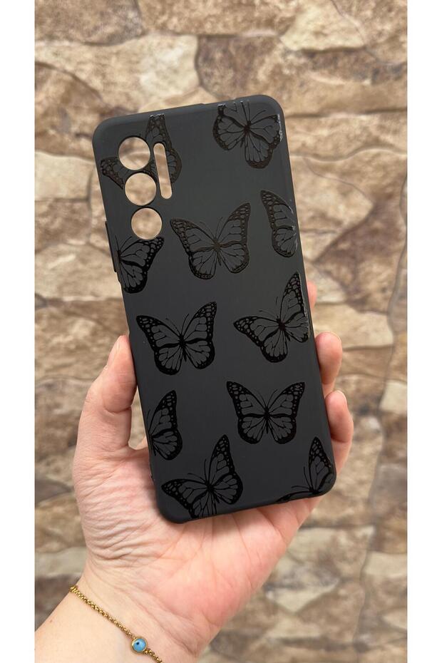 Tecno Pova 3 Compatible Black Butterfly Patterned Silicone Shock-Absorbing Classic Protected Rubber Case
