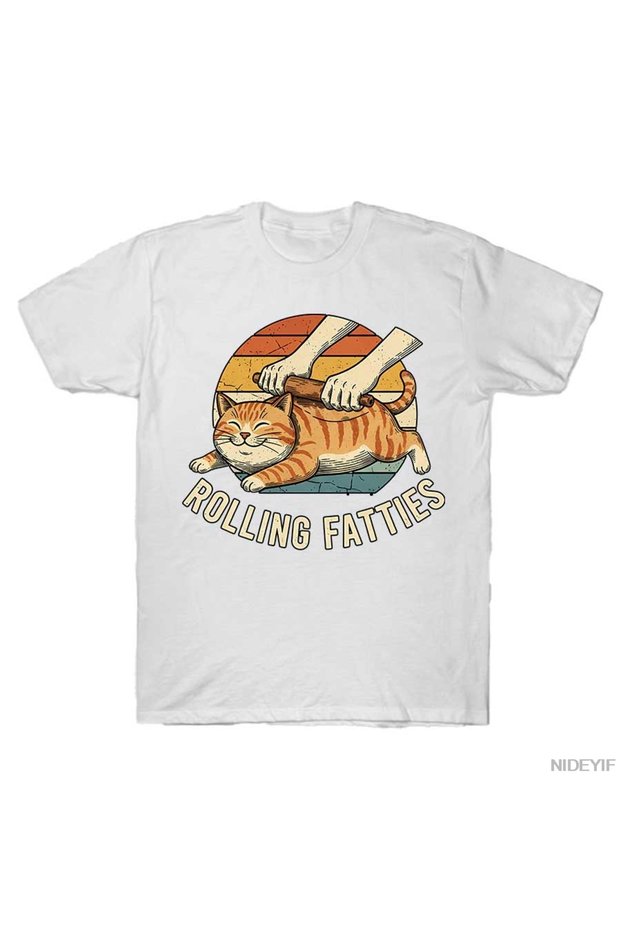 Cat Rolling Fatties Funny T-Shirt for Men Women 100% Cotton t Shirts Short Sleeve Top