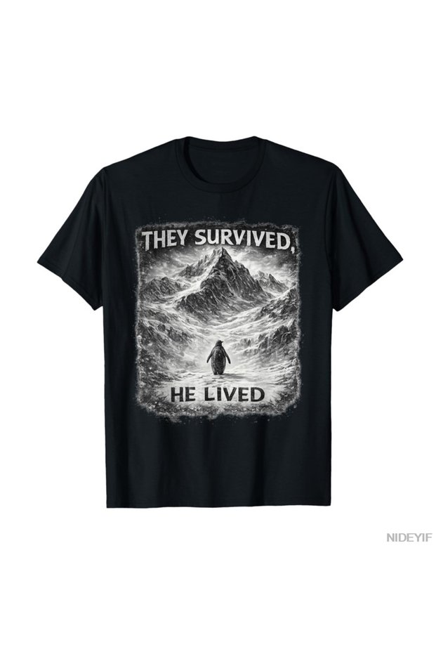 They Survived He Is Alive Trending Penguin Meme T-Shirt 100% P for Men Women