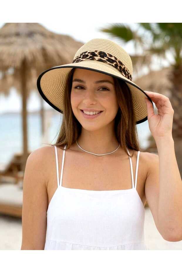 Savana Leopard Ribbon Straw Women's Hat