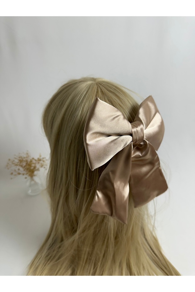Beige Satin Bow Automatic Buckle - 2