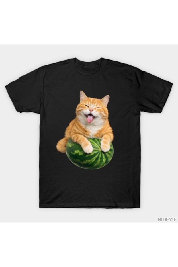 Watermelon Cat Funny Cat Meme T-Shirt for Men Women 100% Cotton t Shirts Short Sleeve Bas