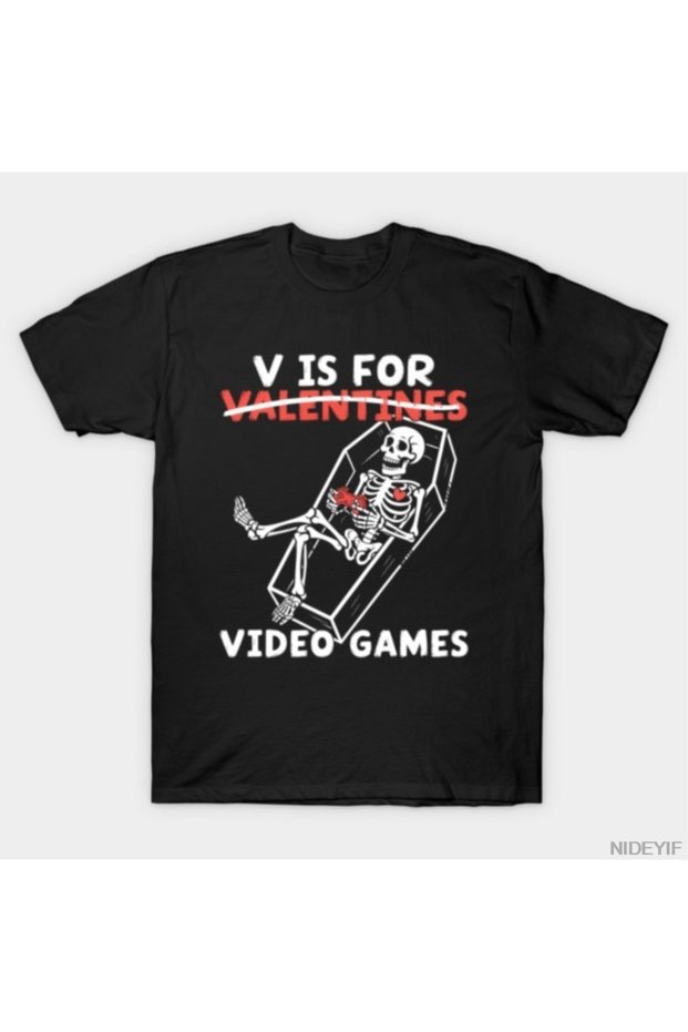 T-Shirt for V Video Games Funny Valentine's Day Gamer Skeleton T-Shirt Men Women I