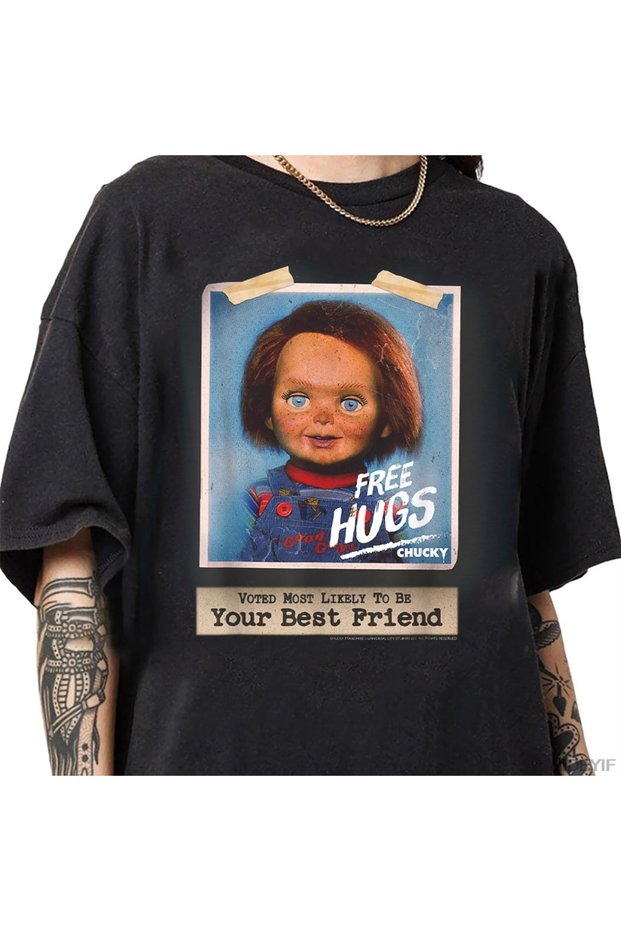 Chucky Free Hugs Vintage Style T-Shirt for Men Women 100% Cotton t Shirts Short Sleeve