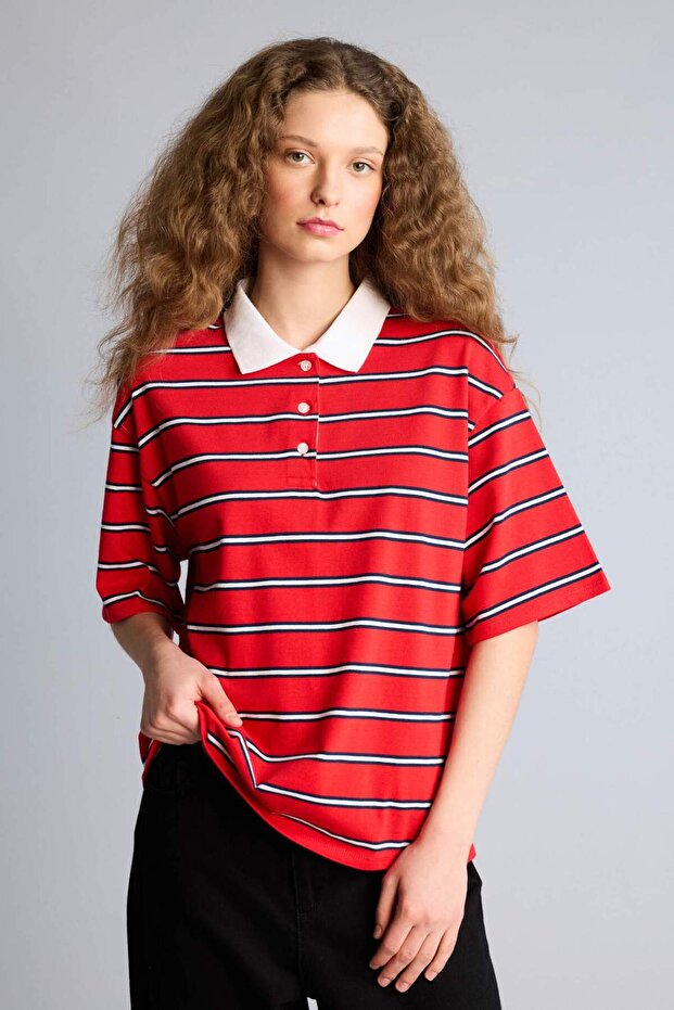 100% Cotton Boxy Fit Polo Collar Short Sleeve T-Shirt H1087Ax26Sp