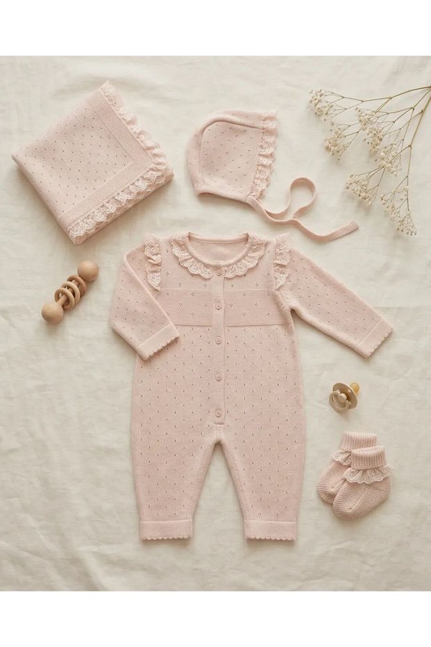 Girl's 5-Piece Knitwear Hospital Set - Washed Fabric - Natural Cotton