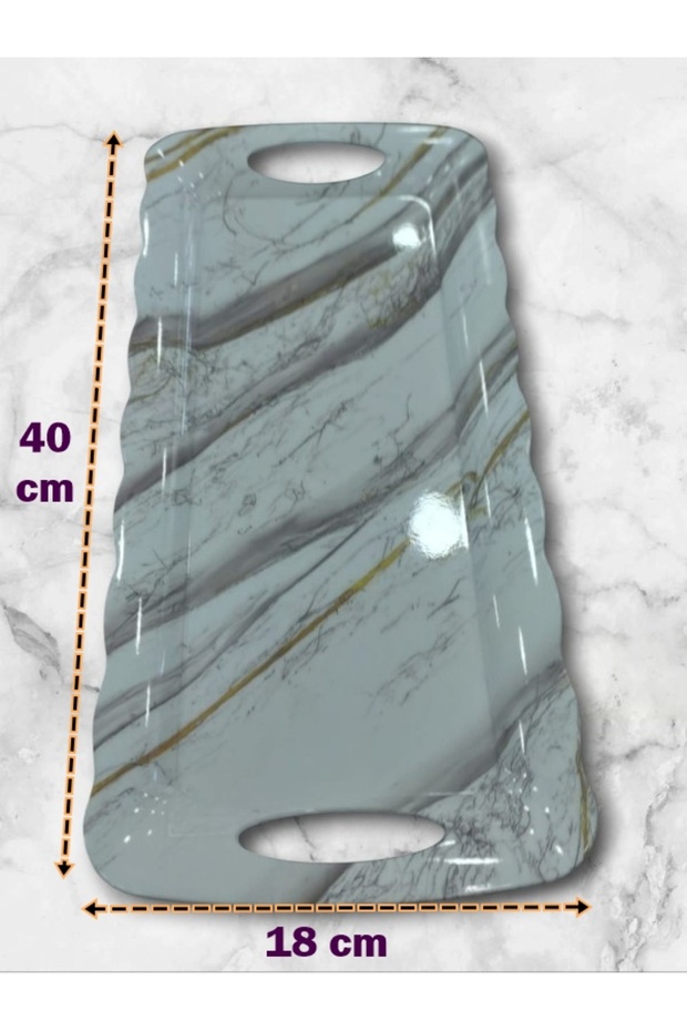 Marble Patterned Melamine Rectangular Presentation Tray - 40X18 cm - Decorative Serving Plate Stylish Catering Tray