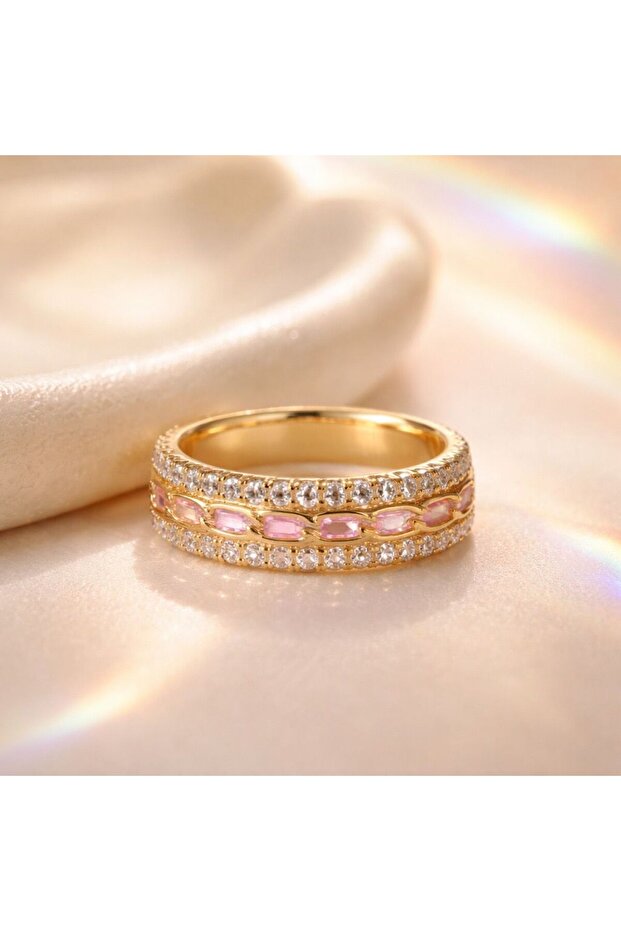Women's Steel Pink Stone Xuping Ring