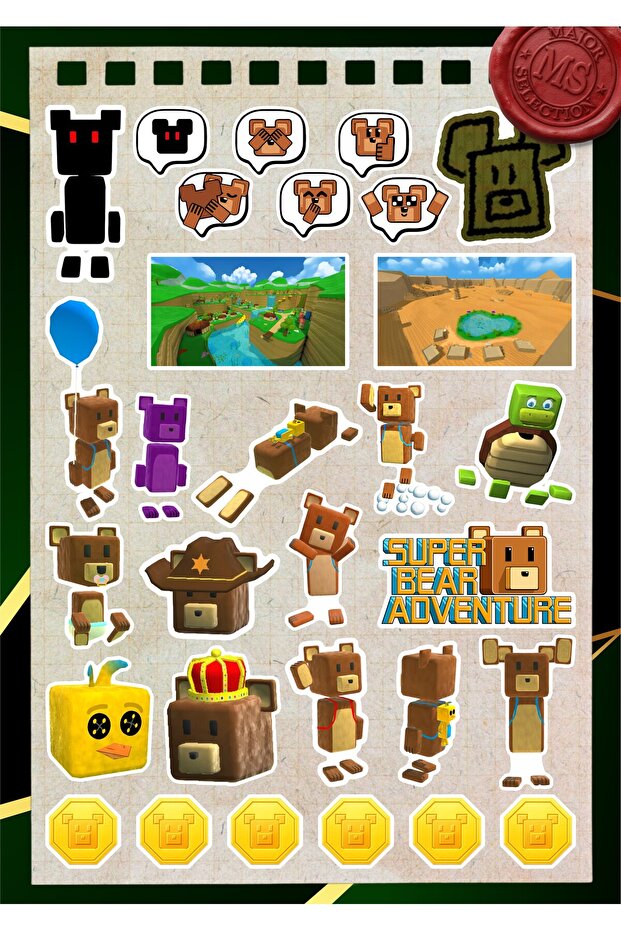 Super Bear Adventure Children's Sticker Set -2 - 30 Pieces | Colorful & Fun | Water-Resistant