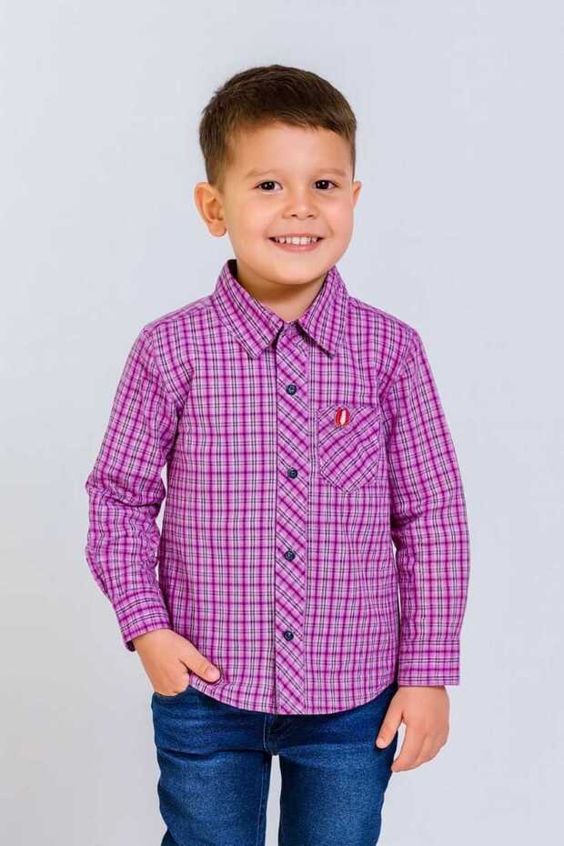 Kids Purple Checkered Shirt Boys Long Sleeve| Ages 2-12 Sizes | MH