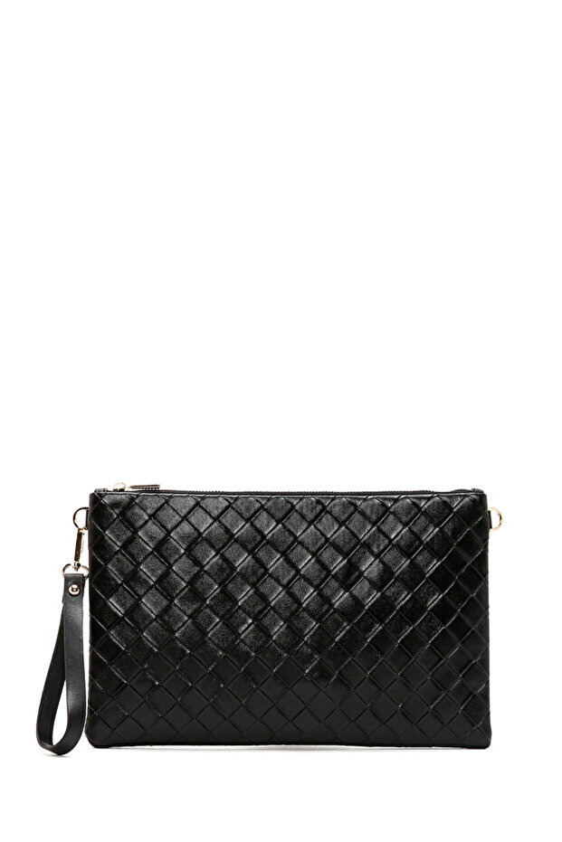 Women's Black Chain Strap in Faux Leather Shoulder Bag Daily Use Stylish Portfolio Clutch Bag 26X18 cm