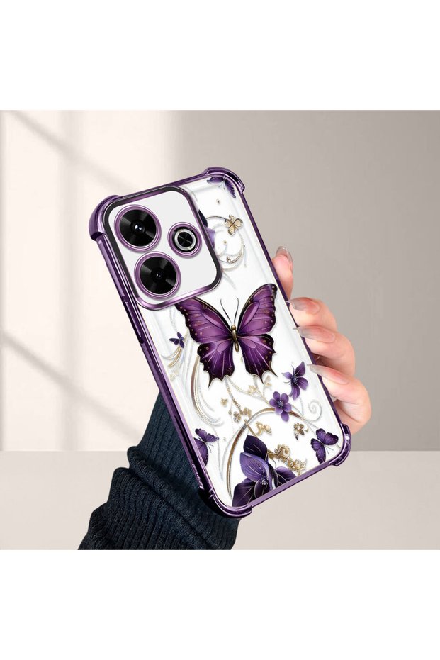 Redmi 13 4g Compatible Kelebek Printed Transparent Silicone Shock Absorbing Case Stylish and Durable
