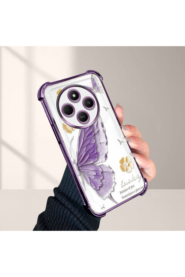 Redmi 14C Compatible Kelebek Printed Transparent Silicone Shock-Absorbing Case Stylish and Durable