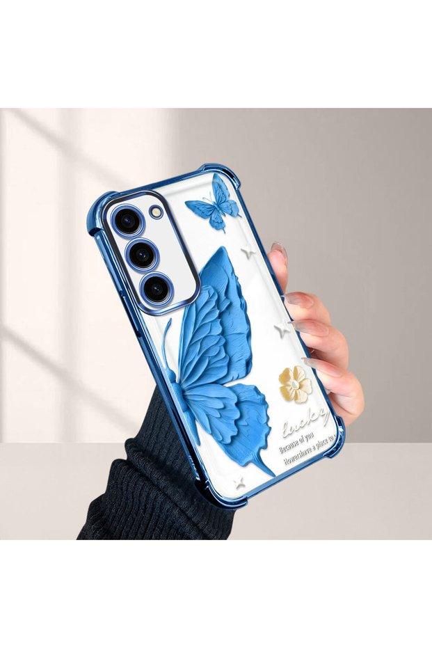 Samsung Galaxy S23 Compatible Kelebek Printed Transparent Silicone Shock Absorbing Case Stylish and Durable