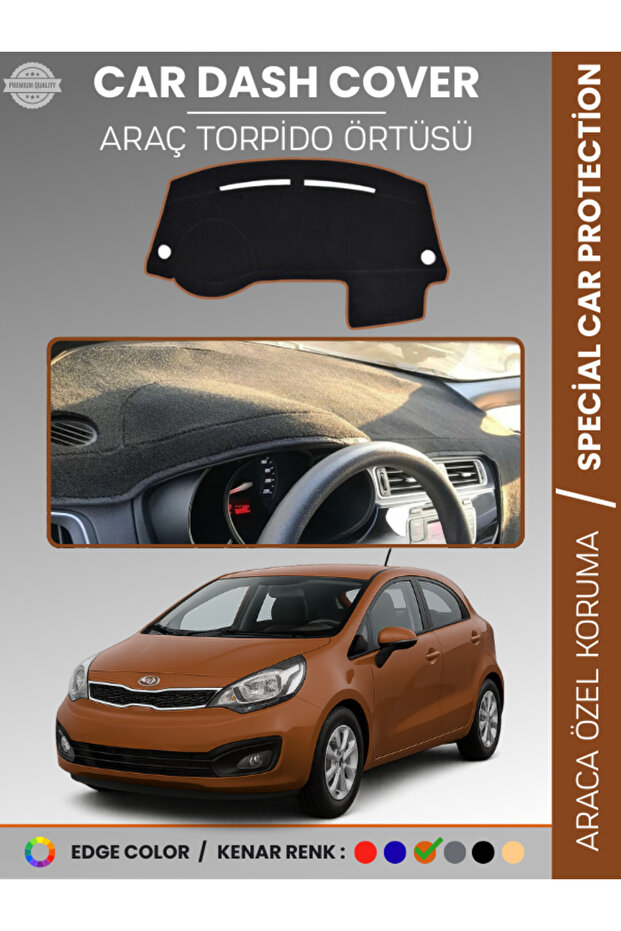 Kia Ri̇o (2012-2018) Dashboard Cover Front Panel Dashboard Protection Full Fit Vehicle Specific Ka Non-Slip Olay Montaj