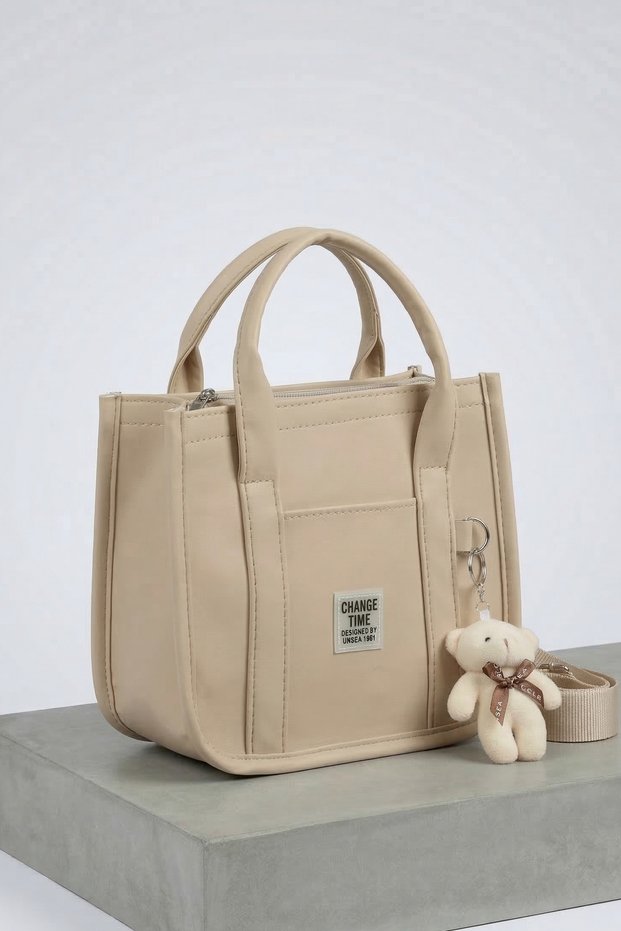 Women's Teddy Bear Charm Gift Buzi Leather Hand and Shoulder Bag - Phone Compartment Crossbody Bag 7007