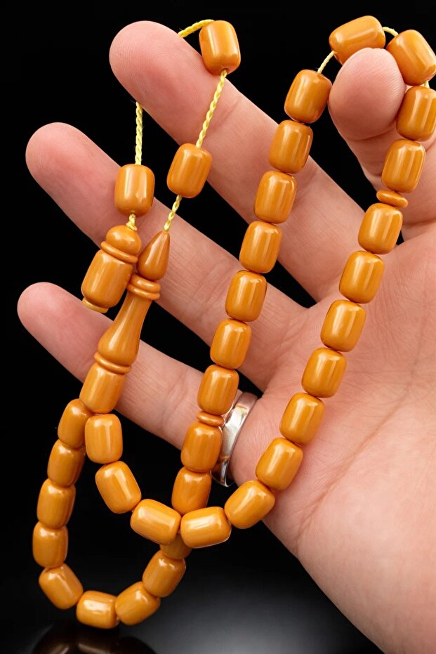سبحة كاتالين صفراء هارلي 8x12 مم مع نظام قطع على شكل برميل بشرّابات 37 سم