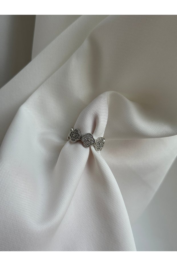 100% Vip Steel Silver/Silver Clover Model Zircon Stone Ring