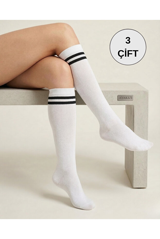 3-Piece Striped Knee-Length Women's Socks