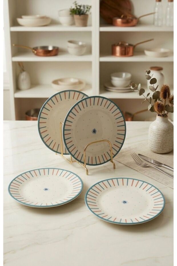 Modern Porcelain Spring Pattern Cake Plate Set for 4 People 19 cm Porcelain Cake Plates