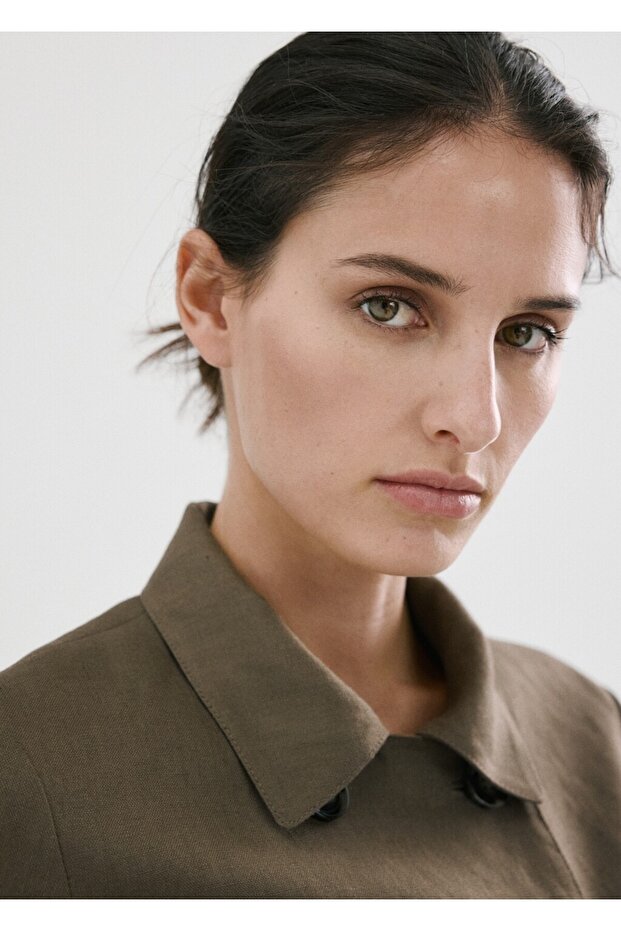 Çift düğmeli keten blazer ceket - 6