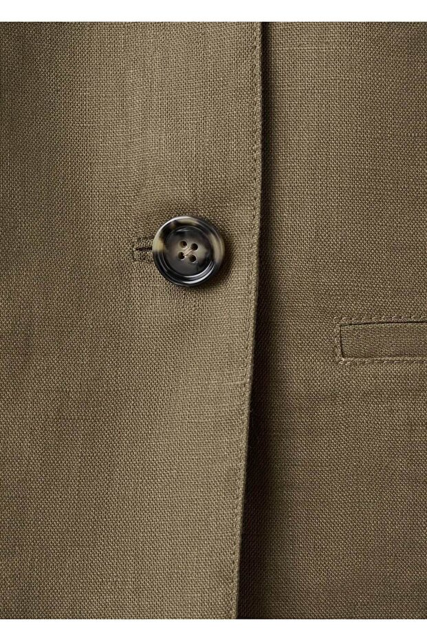 Çift düğmeli keten blazer ceket - 5