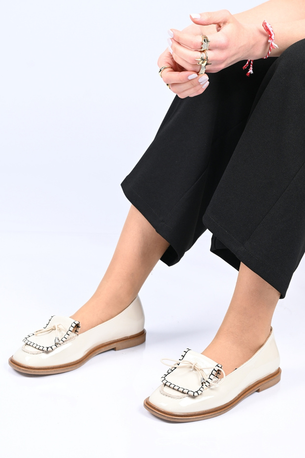 Laceless Saraç Detailed Jurdan Sole Genuine Leather Patent Leather Loafers 332-26146 Women's Shoes