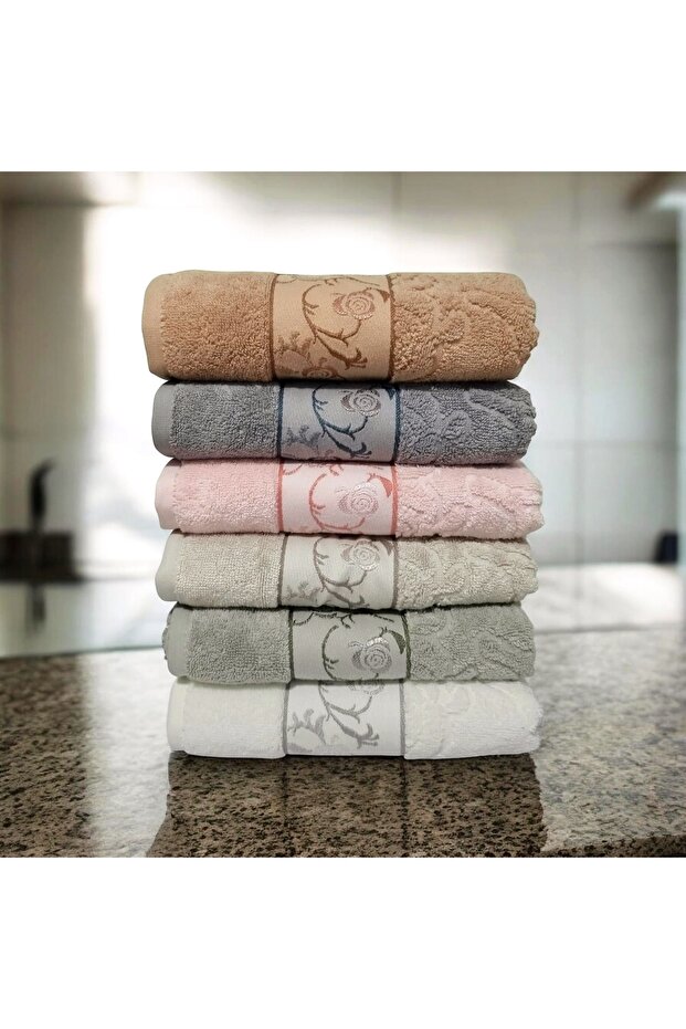 Ahenk Luxury Series High Weight 100% Cotton 6-Piece Hand and Face Towels 50X90 cm