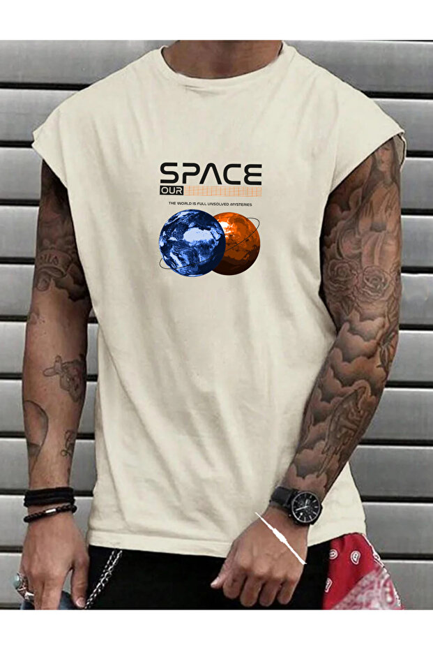 Space Printed Sleeveless Men's Zero Sleeve Clothing Fitness Clothing Oversized Tshirt