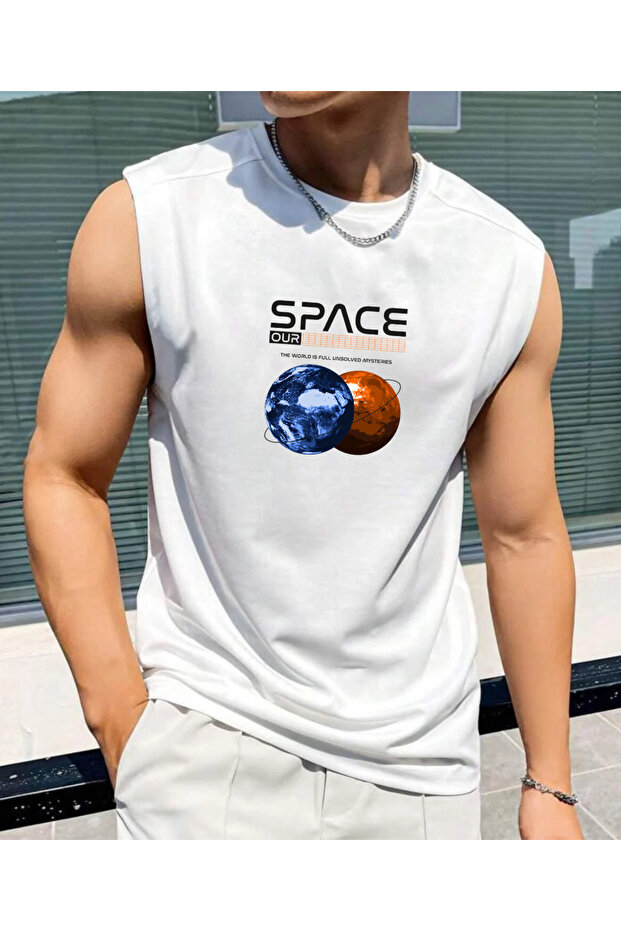 Space Printed Sleeveless Men's Zero Sleeve Clothing Fitness Clothing Oversized Tshirt