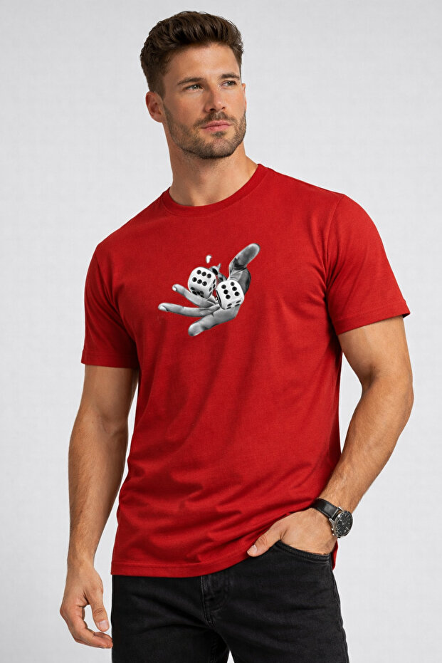 Unisex Red Elzar Printed Crew Neck T-Shirt