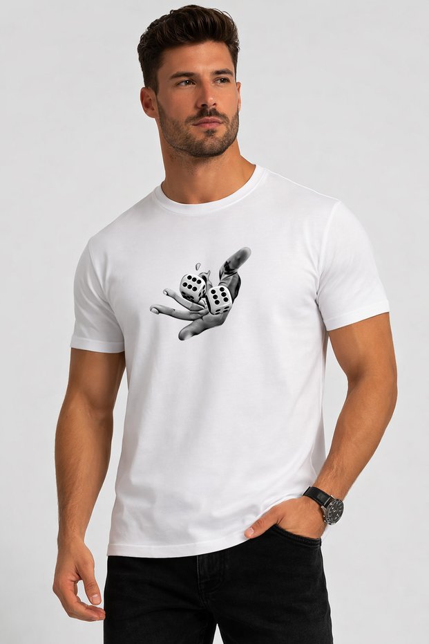 Unisex White Elzar Printed Crew Neck T-Shirt