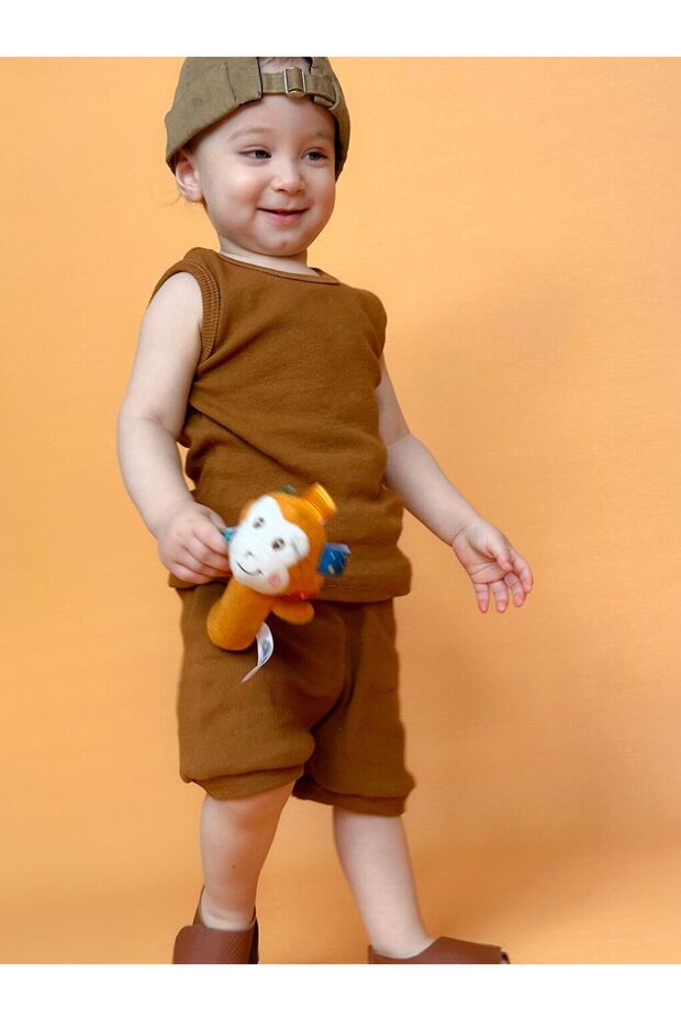 Brown Zero Sleeve Shorts Set - 5