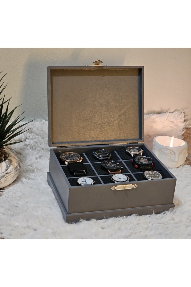 Wooden 9-Compartment Watch Box Decorative Watch Accessory Storage Box Organizer