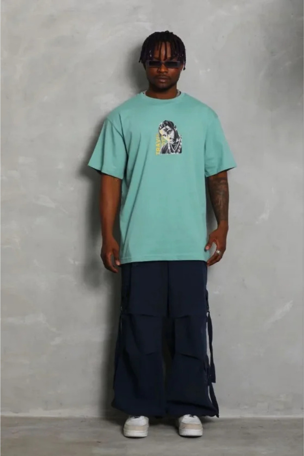 Men's Printed T-Shirt Short Sleeve Crew Neck Regular Fit Comfortable Fit Casual T-Shirt - Mint