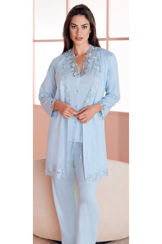 Women's Cotton in Lace Detailed 3-Piece Maternity Pajama Set