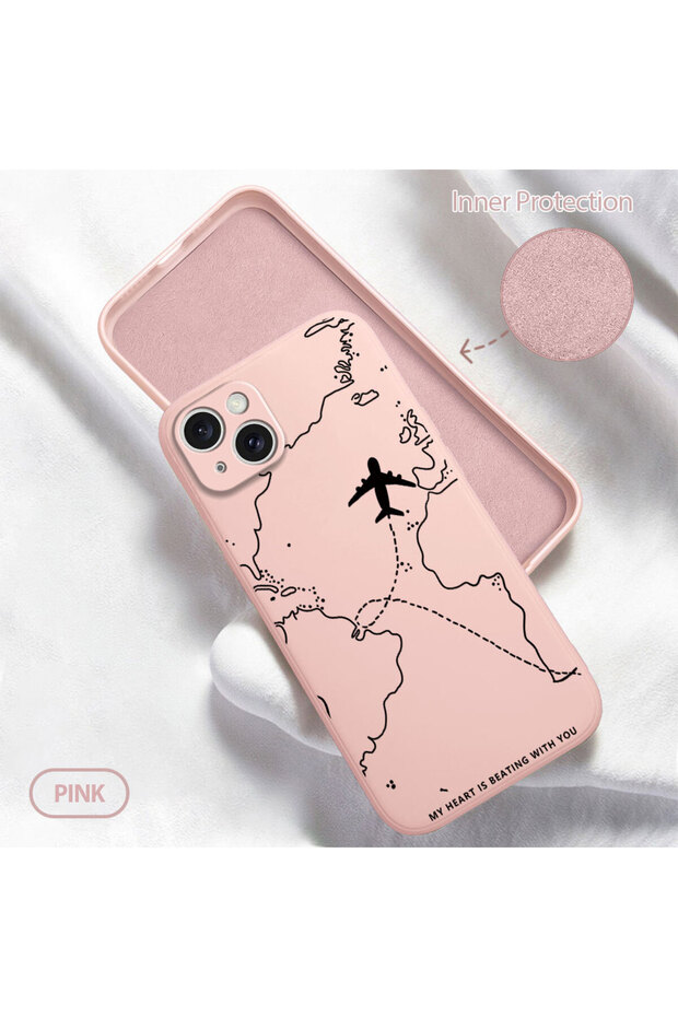 iPhone 15 Plus Compatible Soft Silicone Phone Case with Flight Pattern and Velvet Camera Protections