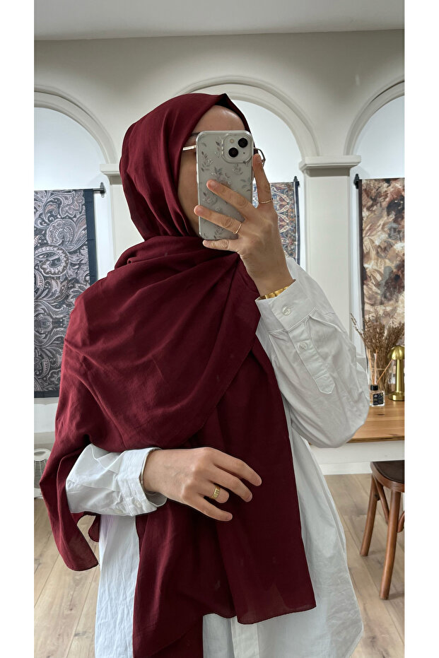 شال أيروبين أحمر كلاريت سادة قطن
