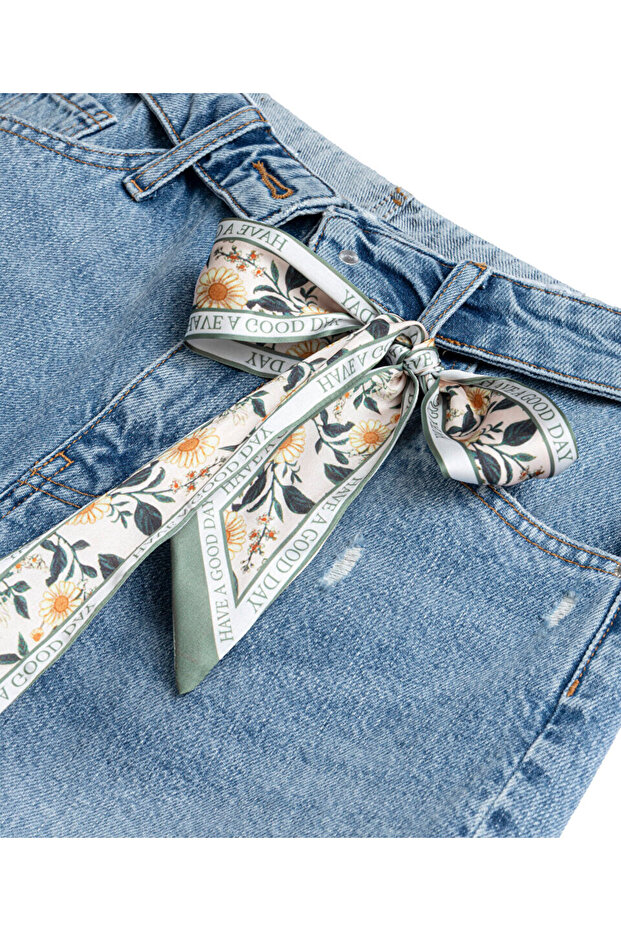 ESKİTME EFEKTLİ DENİM ŞORT - 2