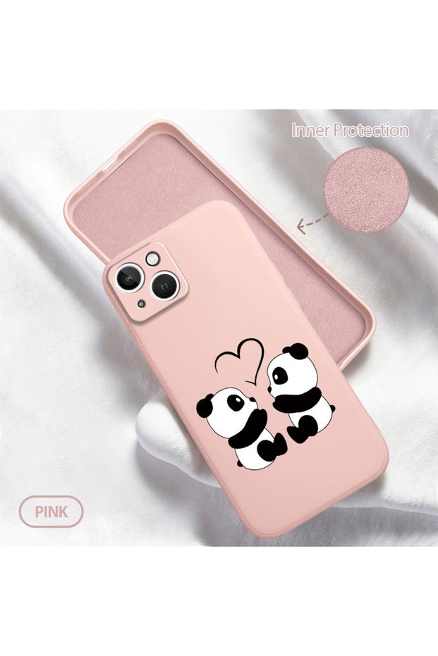 غطاء هاتف من السيليكون الناعم متوافق مع هاتف iPhone 13 بنمط Panda مع حماية للكاميرا مكونة من مخمل قطع